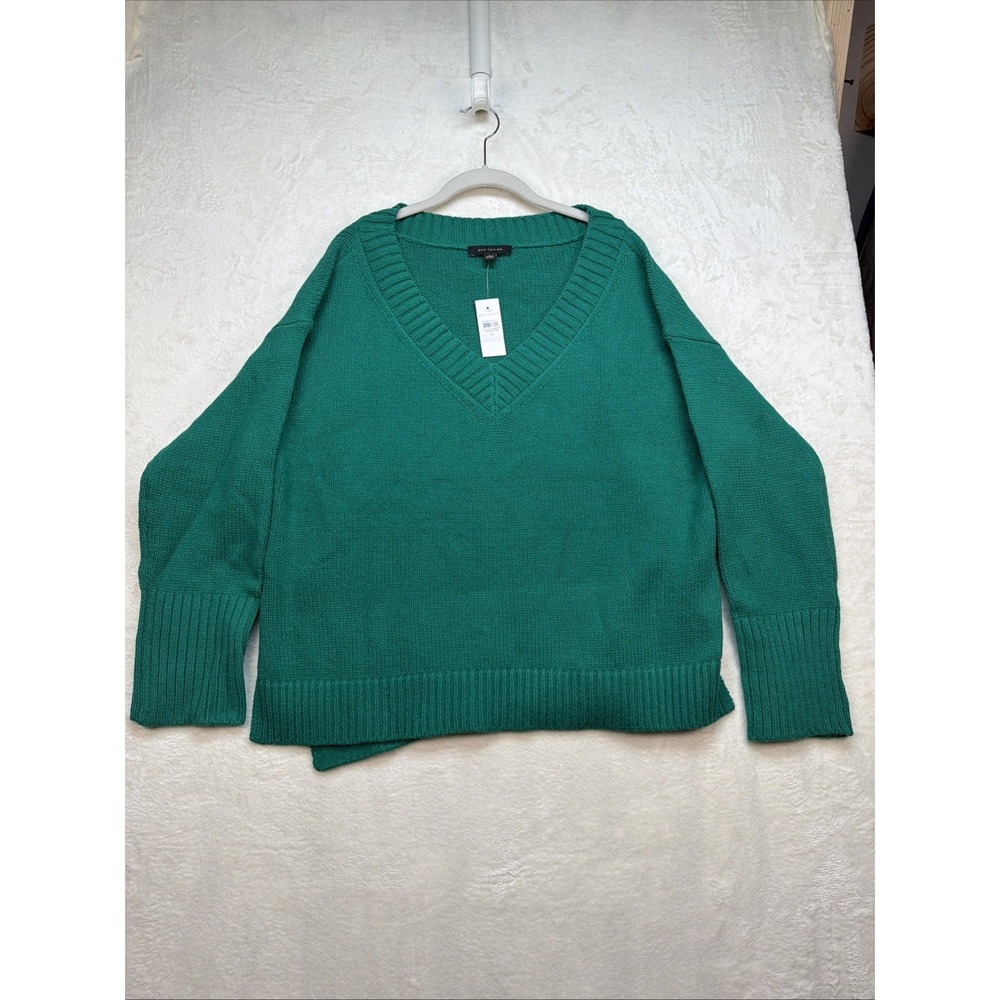 Ann Taylor V Neck Sweater Women Medium Kelly Green‎ Pullover Preppy Ivy Classic